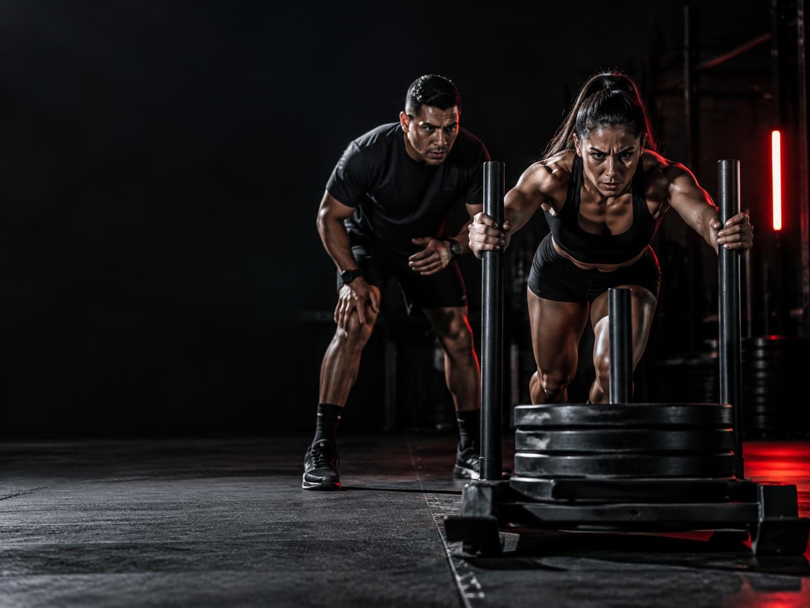 Atleta entrenando fuerza bajo supervisión profesional