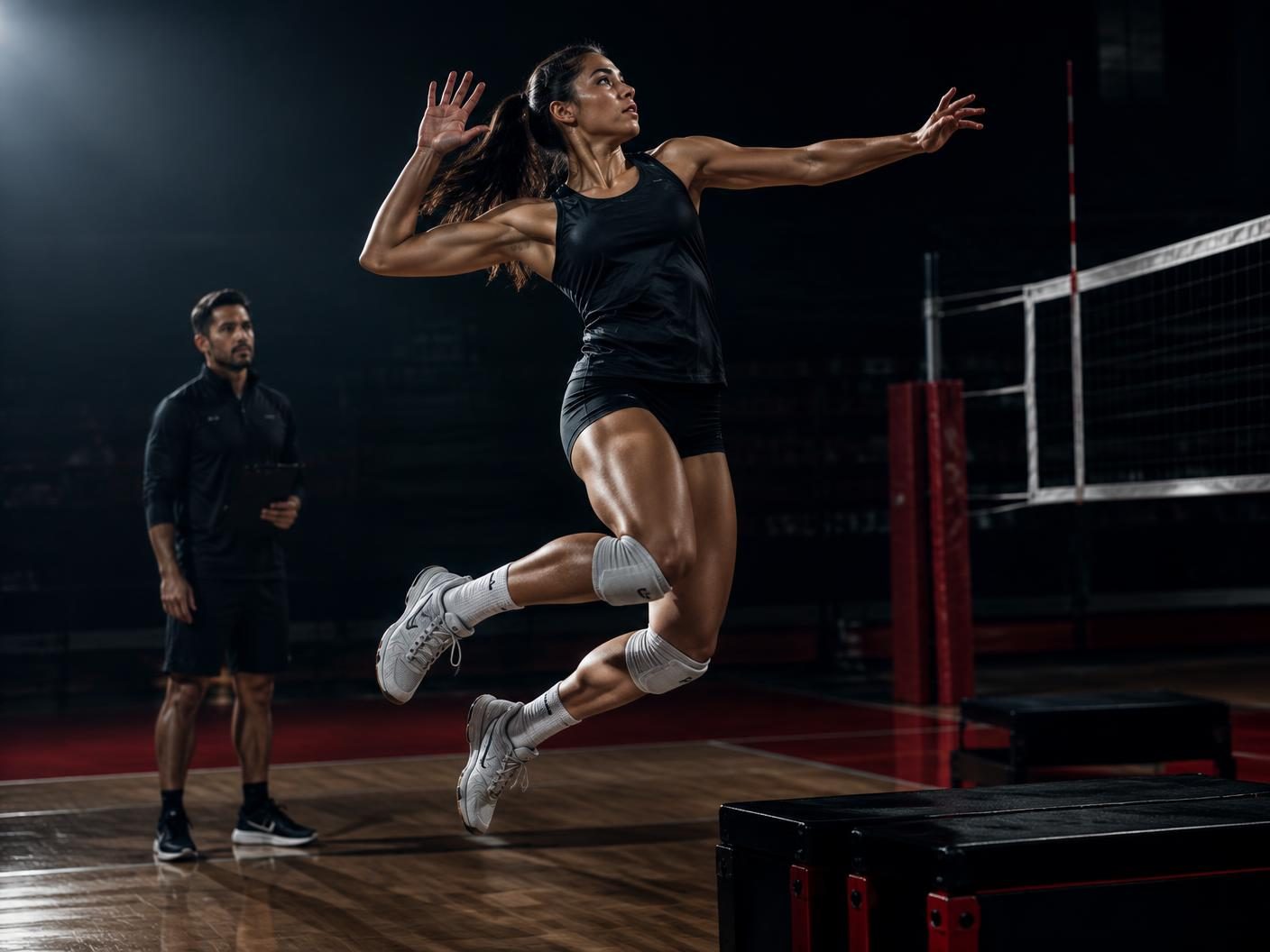 Atleta de voleibol entrenando potencia de salto